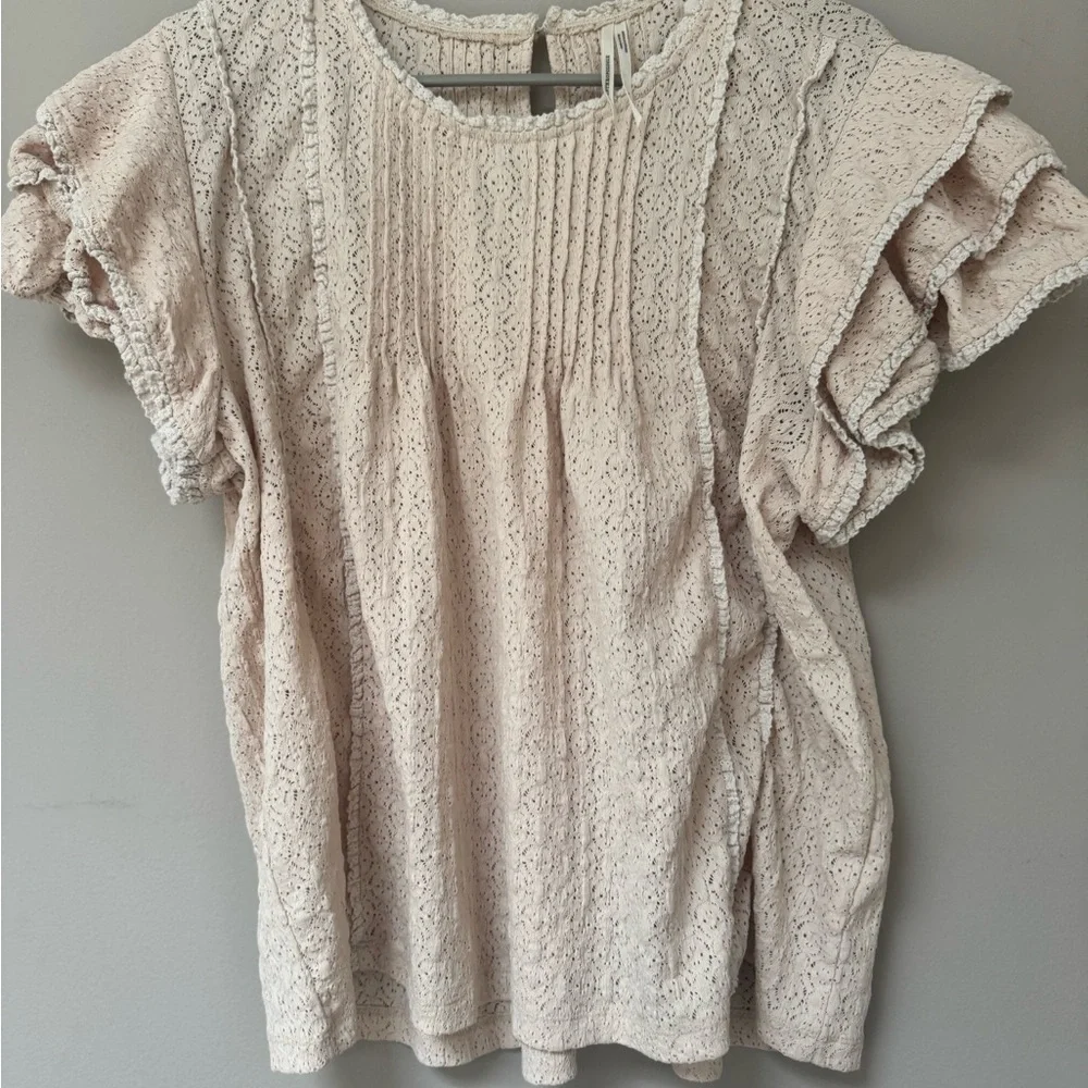 Anthropologie Ruffle Sleeved Cream Lace Blouse - Picture 6 of 13